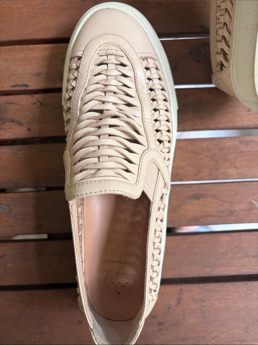 Tory Burch Beige Woven Slip-On Sneakers - Picture 7 of 9